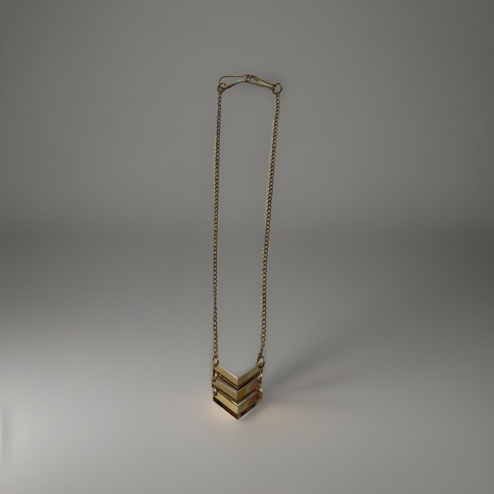 Chevron Patterned Multilayered Gold Tone Pendant … - image 3