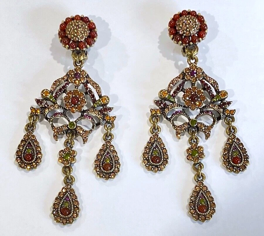 RARO Nuevo Vintage Heidi Daus 4" Cornalina y Swarovski Araña Clip Pendientes Foto 3 de 4