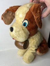 VTG St. Bernard Plush Dog w/ Bank Barrel 14"