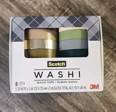 Scotch Washi Tape, Solid Earth Design, 8 Rolls, Great for Bullet Journaling