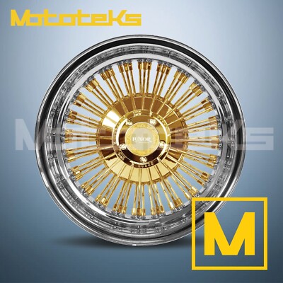 13X7 LUXOR WIRE WHEELS 72 STRAIGHT REV RIM 24K CENTER GOLD SINGLE