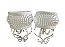 Vintage Homco Cottage Core White Metal Wall Pocket Planter Sconces, 2 PCs, 6x9”H