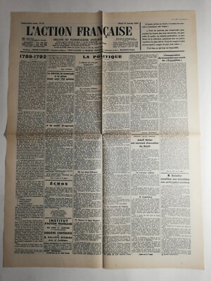 N322 La Une Du Journal Französische Aktion 31. Januar 1933 1789 1792 Politik