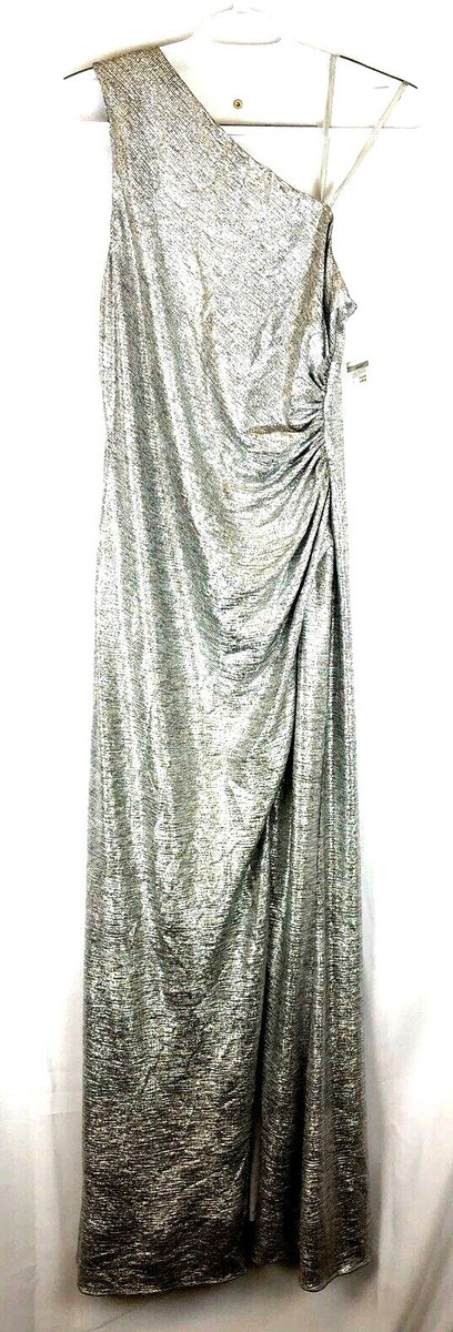 ★Adrianna Papell☆メタリック♪ワンショルダー♪ロングドレス Adrianna Papell Womens One Shoulder Long Dress Silver Size