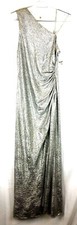Adrianna Papell Womens One Shoulder Long Dress Silver Size 10