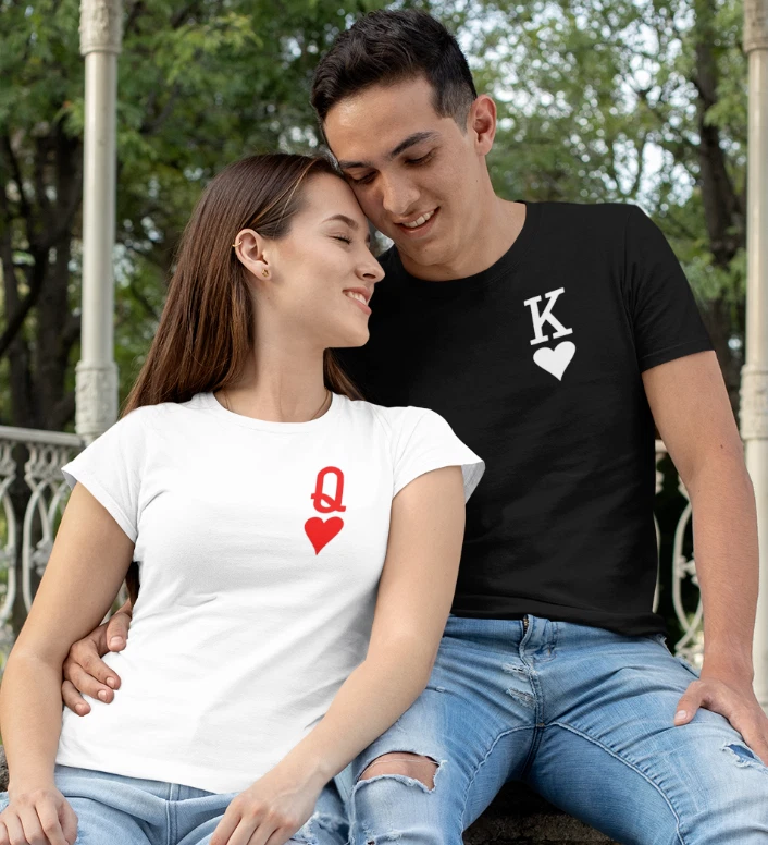 KING QUEEN OF HEARTS Matching Shirt Couple Tee Wedding Anniversary Valentine