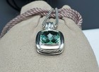 David Yurman Sterling Silver 11mm Prasiolite Albion Pendant Adjustable Box Chain — photo 4