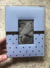 New Pioneer BEM100-B Baby Dot Fabric Frame Photo Album 4"X6" Blue/Brown Cute!