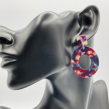 Earrings Acrylic Resin Dangle Hoops Colorful Swirl Modern Confetti Retro Jewelry
