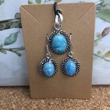 Created Larimar Gemstone 925 Silver Plated Earring Pendant Jewelry 10 GM 3385