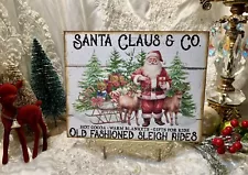 Sleigh Rides, Santa Claus & Co., Handcrafted Christmas Plaque Sign
