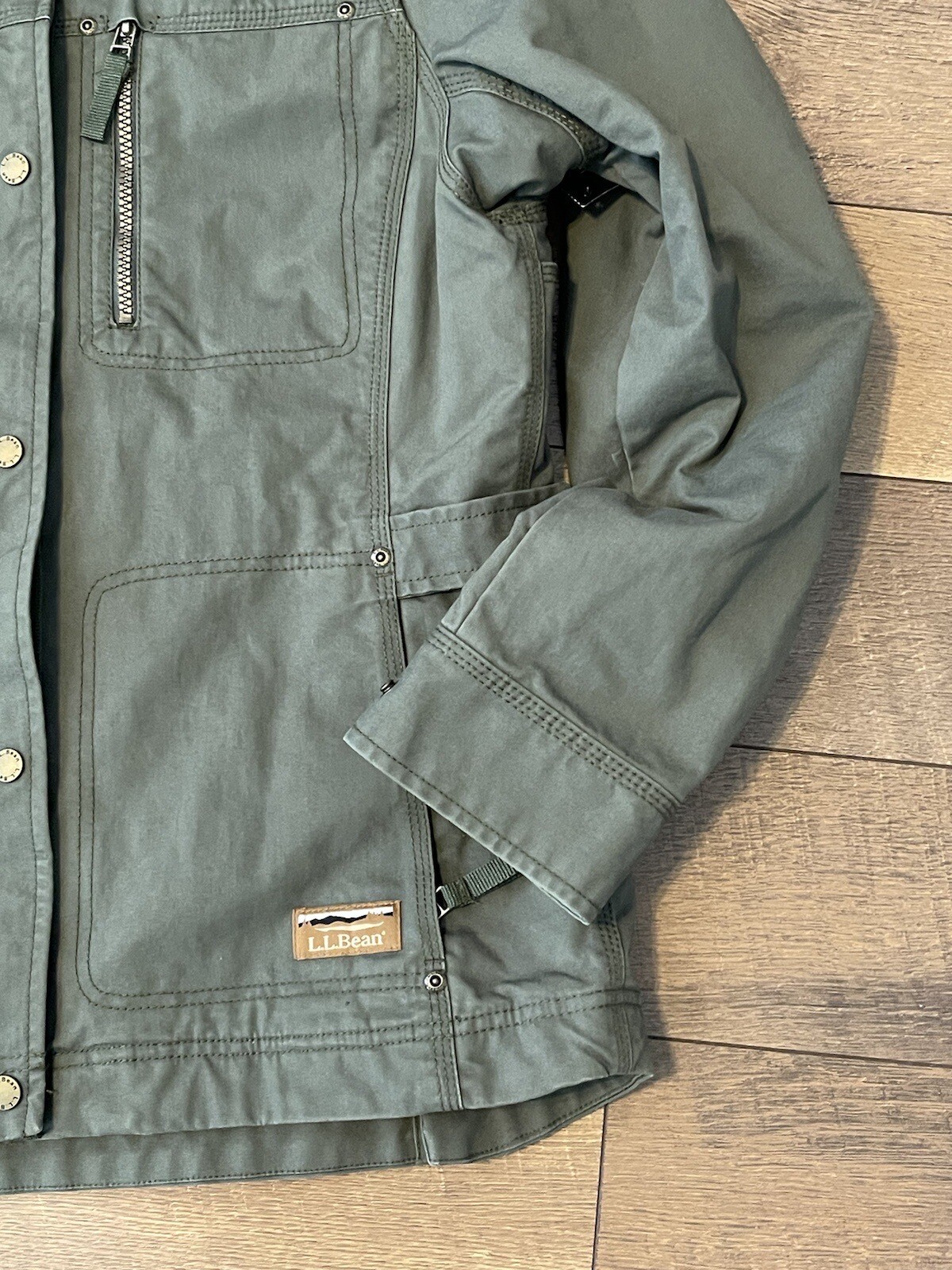 LL Bean Military Waxed Cotton Snap Full Zip Jacket Sz… Gem