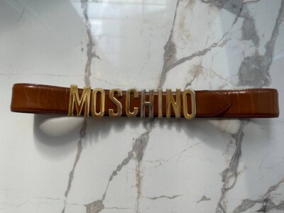 Authentic Vintage Moschino Redwall Belt Women Brown Leather Gold