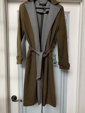 Tibi New York Cotton Blend Olive Green/ Gray 42” Long Wrap Coat ,  Sz 4