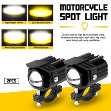 2X Motorcycle LED Fog Light Dual Color Amber Low Beam White High Beam Spot Light
