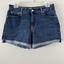 Denizen From Levis High Rise Jean Shorts Womens Size 8 Cuffed Blue Denim Stretch