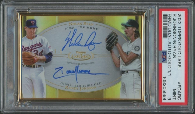 2022 Topps Gold Label Randy Johnson Nolan Ryan Gold Framed Dual Auto #1/1 PSA 9