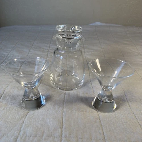 1950's Steuben Martini Cocktail Shaker Carafe and Two Glasses Vintage Barware