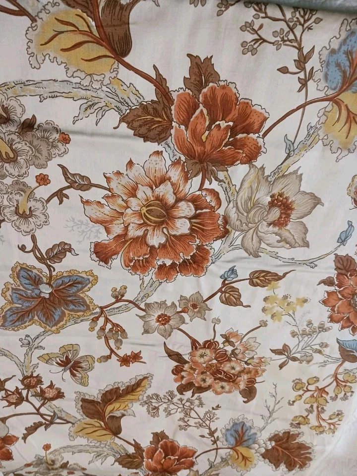 Vtg 1970s Spectrum Trend Cotton Fabric Brown Rust Beige Blue Large Floral 2 Yds - Image 3 of 4