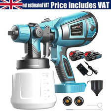 2 Battery Cordless Paint Sprayer Fence Wall Airless 21V HVLP Spray Gun UKCharger
