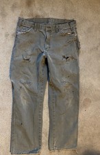 VTG Dickies Jeans Mens 34x30 Green Carpenter Faded Worn Utility Grunge