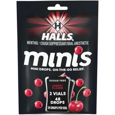 HALLS Minis Cherry Flavor Sugar Free Cough Drops, 48 Drops