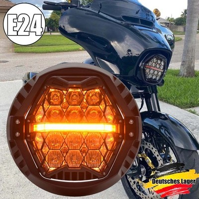 E24 7 Zoll LED-Scheinwerfer Bernstein DRL Für Harley Touring Street Glide 14-23