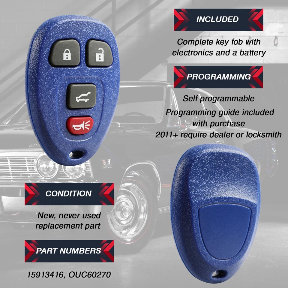 2 Key Fob Remote for Buick Cadillac Chevrolet Remote OUC60270 15857835 Blue Foto 4 de 4