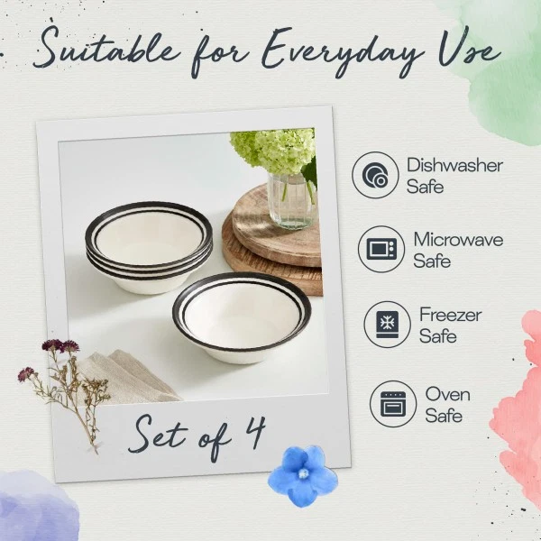 Cuenco de avena Portmeirion Potter's Stripe, juego de 4 - negro Foto 4 de 4