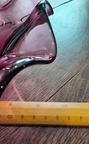 Pilgrim Glass Ruffled Cranberry With Clear Applied Handle 9.5" Basket - Picture 2 of 3