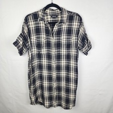MADEWELL Short Sleeve Courier Collared Shirtdress Black & Cream Plaid Sz Medium