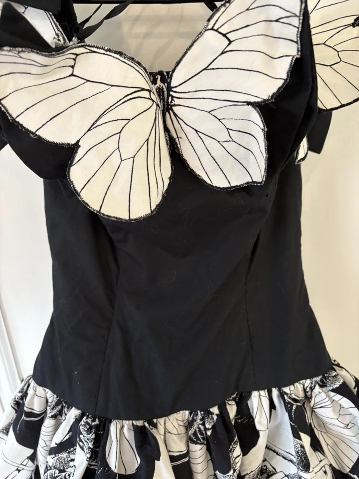 Victor Costa Vintage 80s 90s Black & White Butterfly off-shoulder dress size 10 - Image 3 of 4