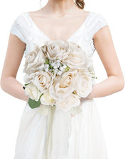 Wedding Bouquet for Bride - Premade Simple Artificial Roses Flowers for Bridal S