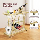 Bar Cart Wine Rack Drinks Trolley Gold Glass Holder Bar Serving Shelves Metal