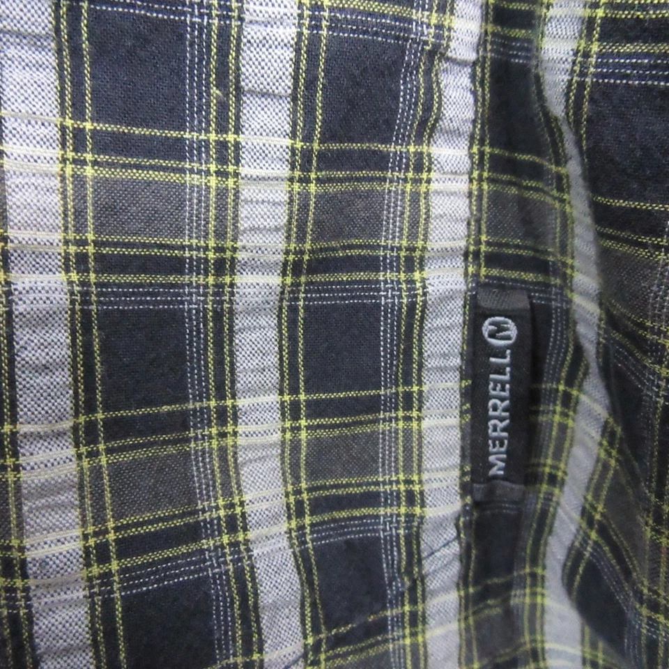 Merrell Mens Button Up Shirt M Green Plaid Pearl Snap Short Sleeve Pocket - Image 4 of 4