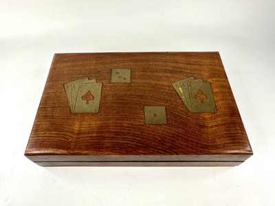 Traditionelle Messing Intarsien Holzkiste inkl. 5 Würfel Set passt 2 Spielkartendecks
