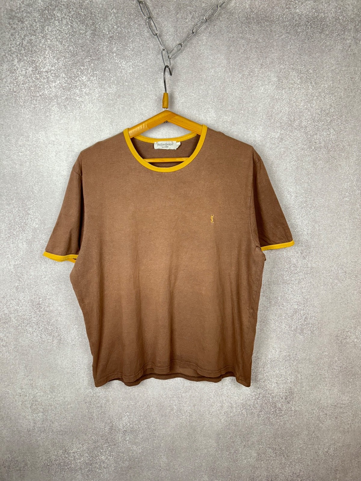 T shirt YVES SAINT LAURENT pour Homme XL marrone bordo giallo logo YSL vintage