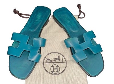 HERMES ORAN SANDALS IN COBALT BLUE SIZE 39
