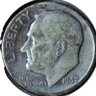 1947 P ROOSEVELT DIME - 90% SILVER - 2.50 g - MELT VALUE $2.20 + - DR 013