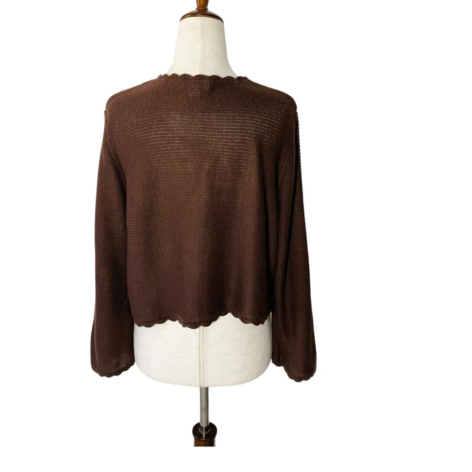 VINTAGE CATO Crochet Knit Cardigan Bolero Size Large Brown Fall Cottagecore Y2K - Image 3 of 4
