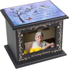 Wooden Cremation Urn Box with Photo Frame Adult Ashes Memorial Urn