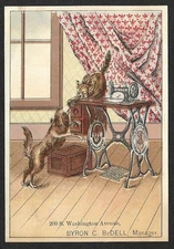 Victorian Trading Card - Singer - "Dog Chasing Cat on Sewing Machine" (4B9)