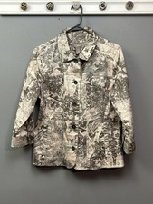 Chico's Jacket Womens 1 Gray Beige Floral Print Button Front Pockets Casual