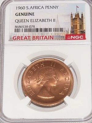 1960 S. Africa Penny ( Queen Elizabeth II ) NGC certified - Image 1 of 2