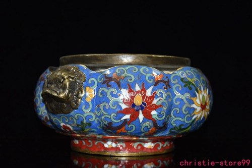 9.6"China Ancient bronze cloisonne fengshui beast Incense burner Censer statue - Picture 7 of 9