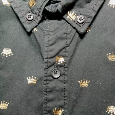 Drill Clothing Company Button Down Shirt S Slim Fit Black Gold Crown King Queen