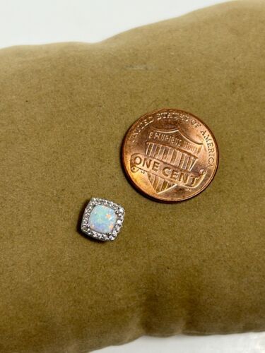 CHARMING 10K WHITE GOLD OPAL & CZ ACCENT STUD EARRINGS - Picture 3 of 17