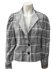 Vintage Louis Feraud Grey Herringbone Tweed Fitted Jacket .. Uk 12 Fits 10
