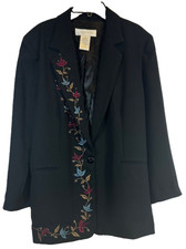 Lucy Pereda Floral Embroidered Blazer/jacket Size 16 Womens One Button Black A36