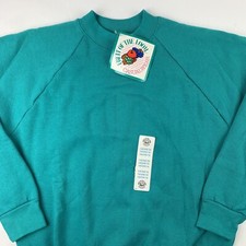 VTG Fruit Of The Loom Casual Wear Blank Crewneck Sweatshirt Ladies Medium Teal